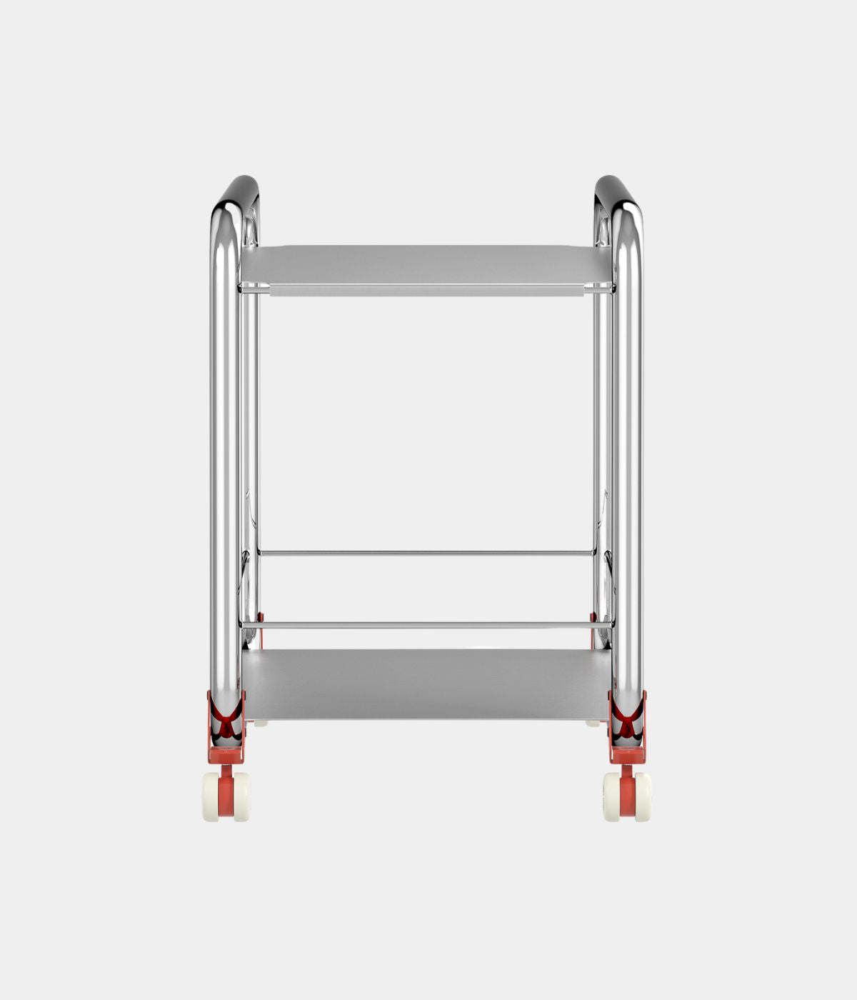 Frontalansicht des TENSION Servierwagens von Lammhults, minimalistisches Design aus Metall, vor weißem Hintergrund.