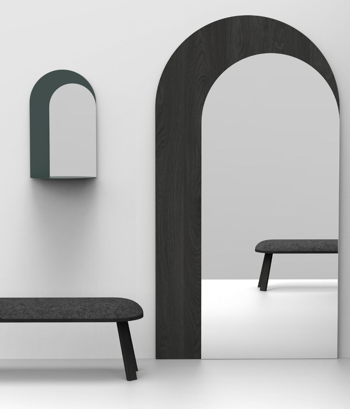 BUZZIMIRAGE Wandspiegel in Schwarz Holz optik vor weißem Hintergrund, elegantes, modernes Design mit minimalistischer Ästhetik