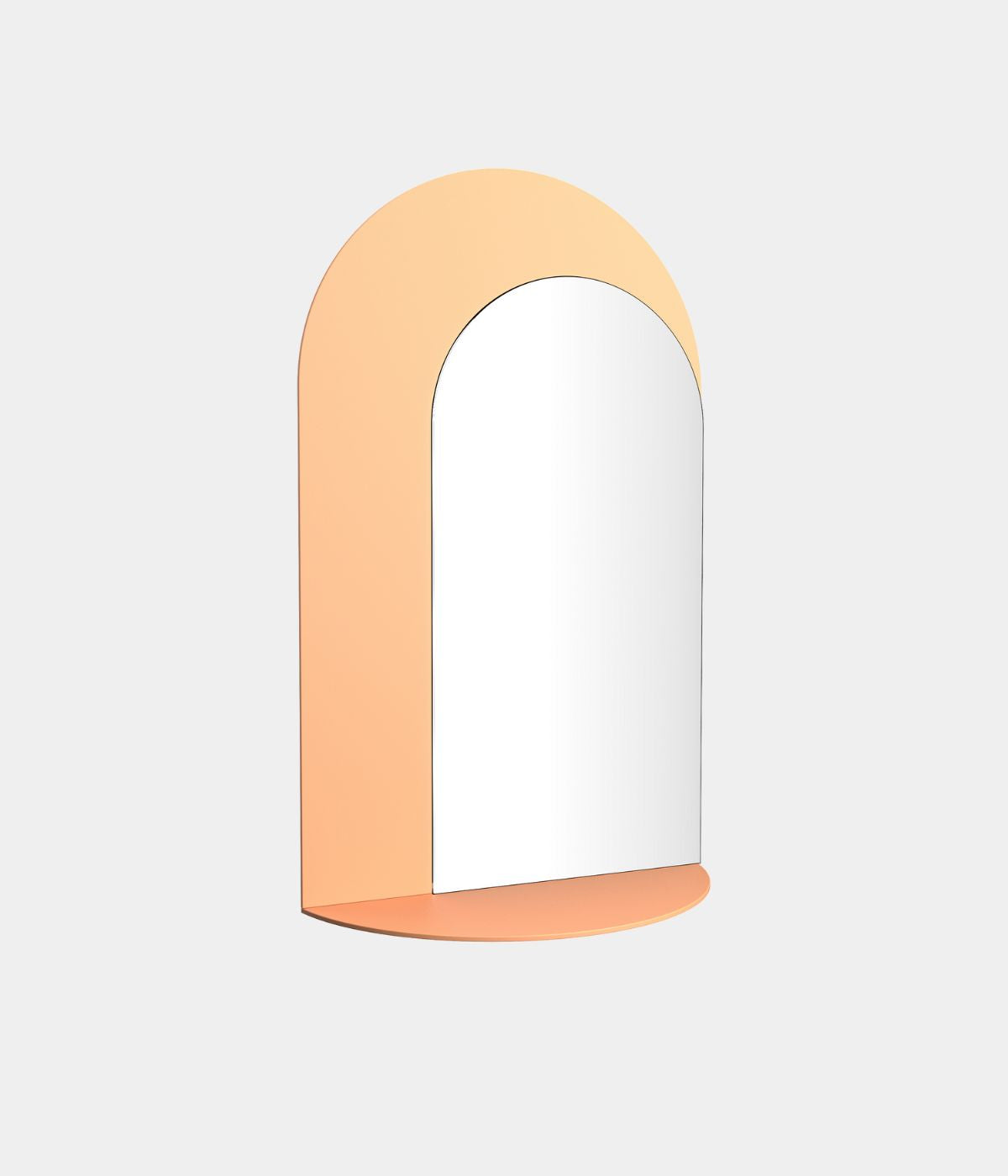 BUZZIMIRAGE Wandspiegel in einem sanften, hautfarbenen Orange-Ton vor weißem Hintergrund, modernes minimalistisches Design mit subtiler Farbakzentuierung.