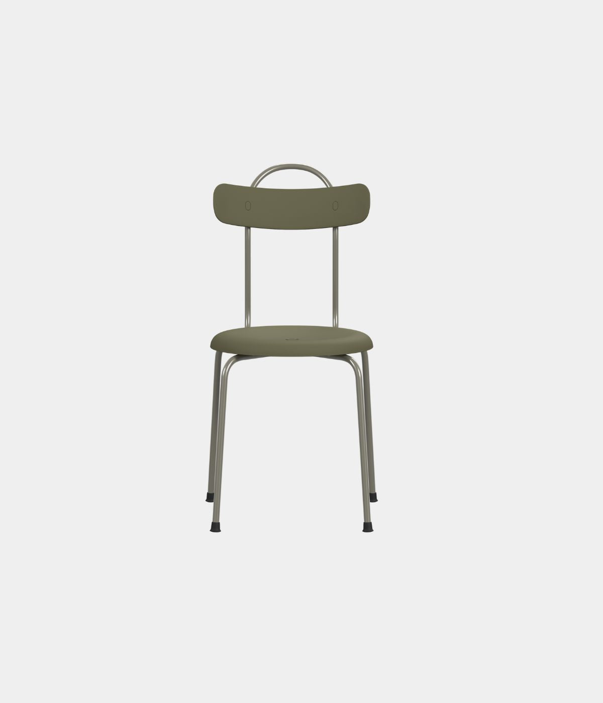 Taburett Plus Stuhl von Lammhults in Grün von vorne vor schwarz-weißem Hintergrund. Das frische, moderne Design und die lebendige grüne Farbe heben den Stuhl als stilvollen Akzent in einem minimalistischen Raum hervor.
