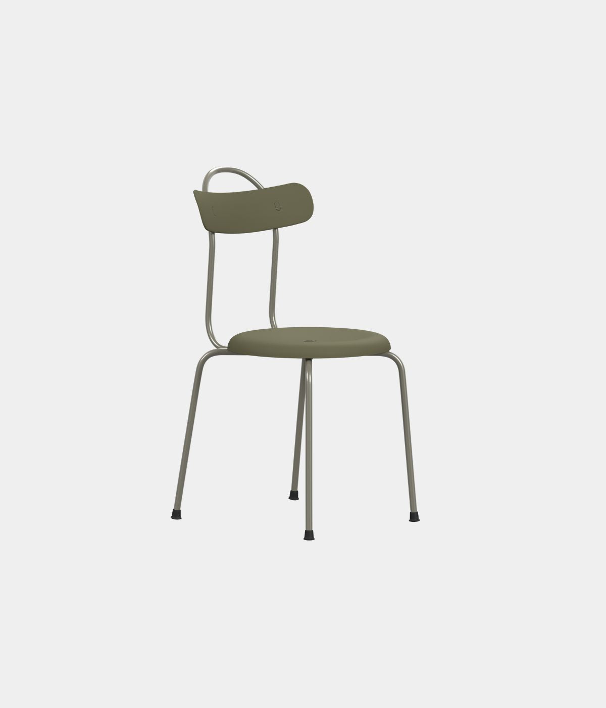 Taburett Plus Stuhl von Lammhults in Grün, leicht seitlich aufgenommen vor schwarz-weißem Hintergrund. Das stilvolle, minimalistische Design und die lebendige grüne Farbe kommen in dieser Perspektive besonders gut zur Geltung.