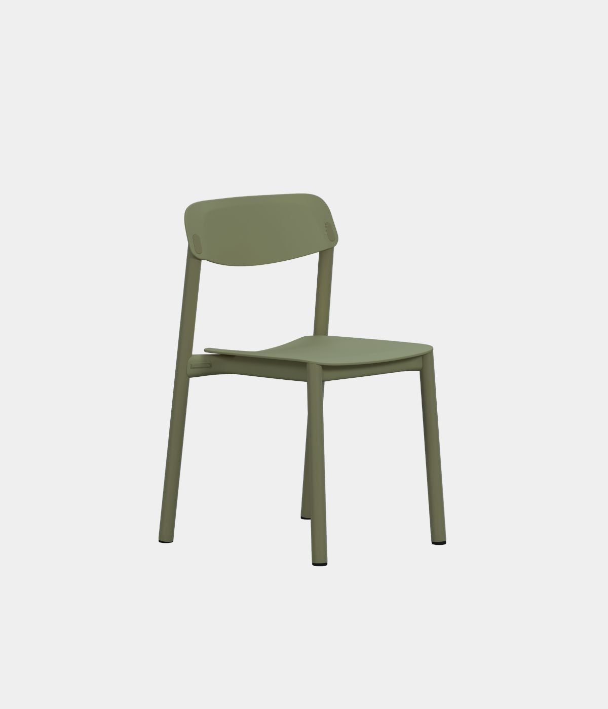 Penne Chair in Grün, leicht seitlich aufgenommen vor weißem Hintergrund. Das moderne, minimalistische Design kombiniert mit der frischen grünen Farbe sorgt für einen stilvollen, lebendigen Look.