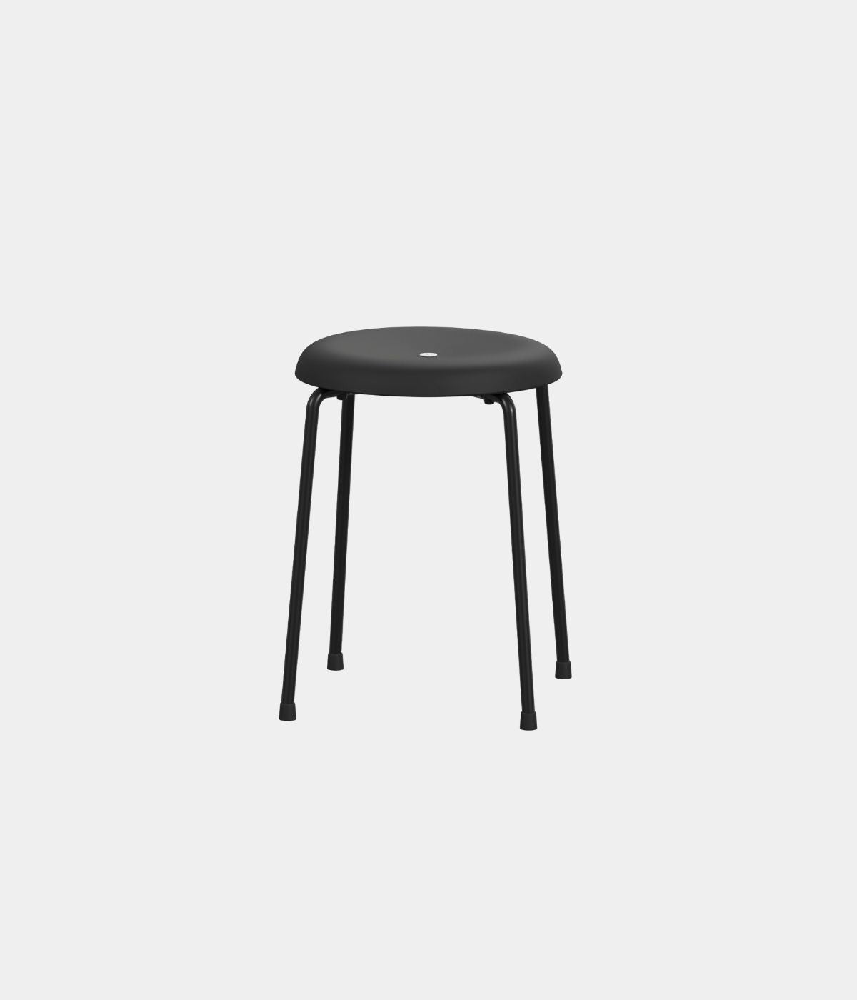 aburett/Hocker von Lammhults in Schwarz vor weißem Hintergrund. Der Hocker zeichnet sich durch sein elegantes, minimalistisches Design aus, das mit der schwarzen Farbe eine moderne und stilvolle Ausstrahlung erhält.
