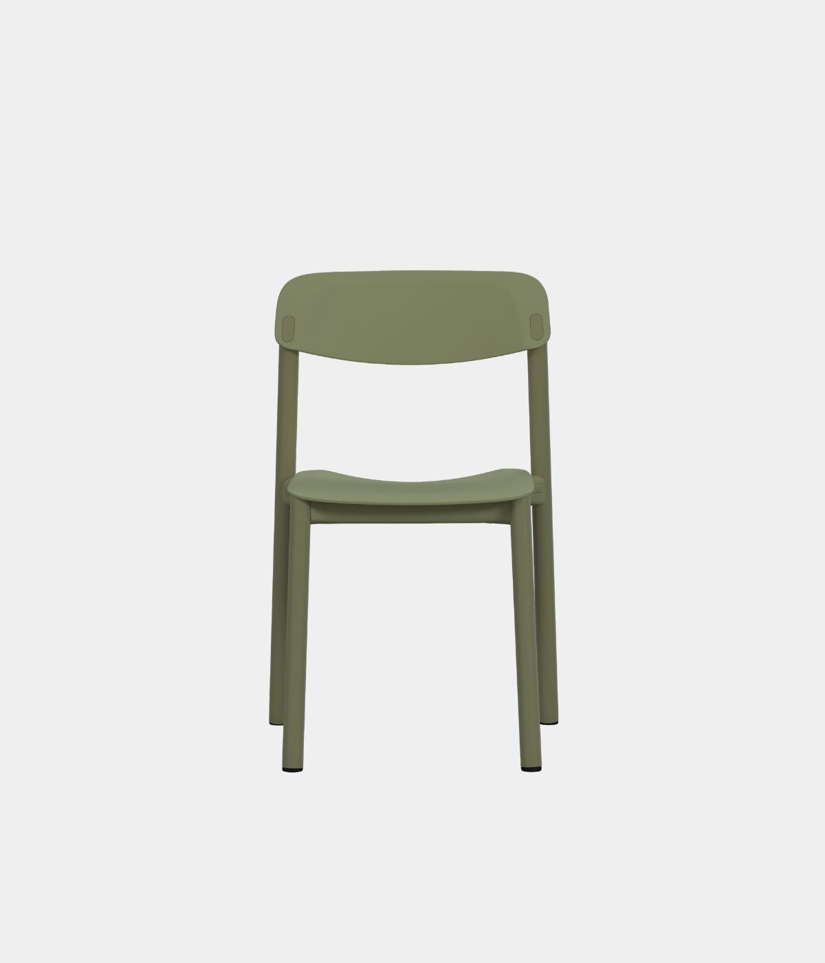 Penne Chair in Grün von vorne vor weißem Hintergrund. Das schlichte, moderne Design und die leuchtende grüne Farbe machen den Stuhl zu einem frischen Blickfang für jedes Interieur.“