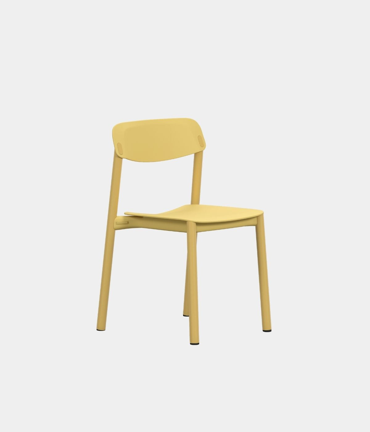 Penne Chair in Gelb, leicht seitlich aufgenommen vor weißem Hintergrund. Das moderne Design und die kräftige gelbe Farbe verleihen dem Stuhl einen frischen, lebendigen Look für stilvolle Räume.