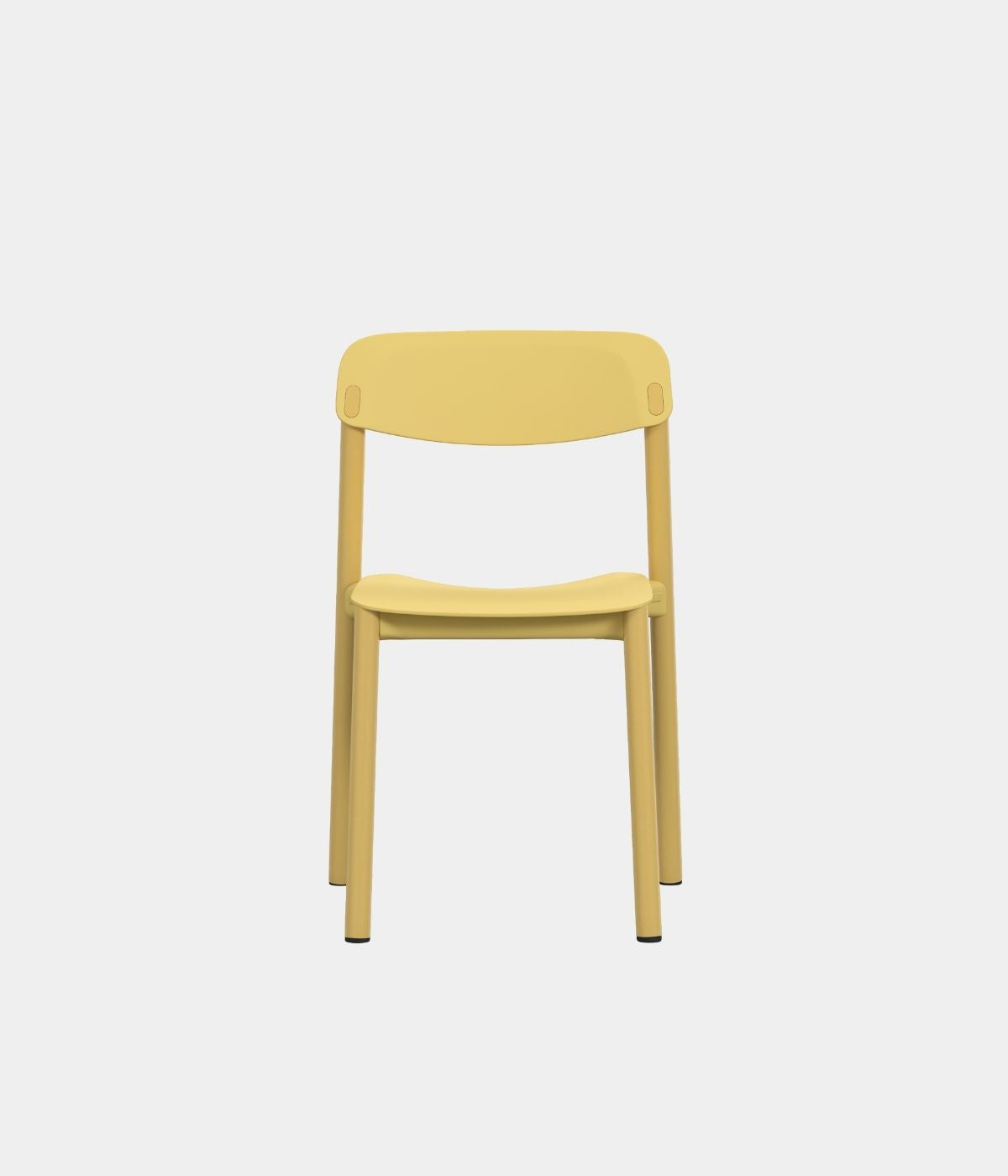 Penne Chair in Gelb von vorne vor weißem Hintergrund. Der Stuhl überzeugt mit klarem, modernem Design und einer leuchtend gelben Farbe, die einen frischen Akzent in jedes Interieur bringt.