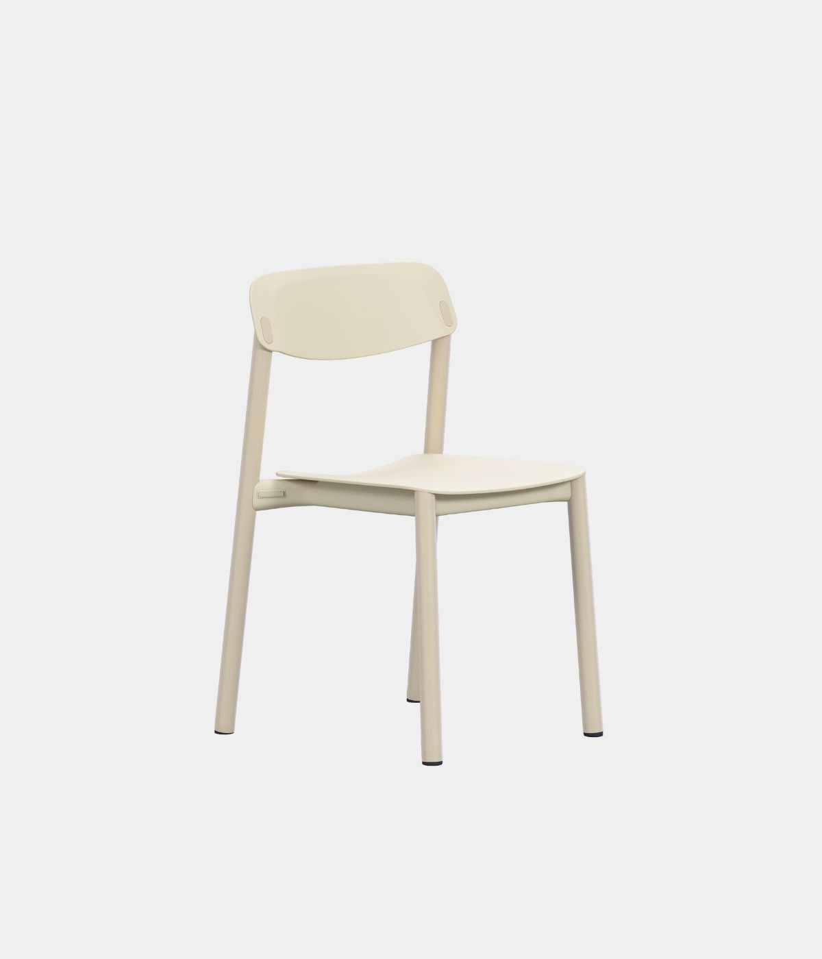 Penne Stuhl in Cremefarbe vor weißem Hintergrund. Der Stuhl zeichnet sich durch ein elegantes, minimalistisches Design aus, das mit seiner sanften Cremefarbe eine zeitlose, stilvolle Ästhetik vermittelt. Die klaren Linien und die schlichte Form machen ihn zu einem vielseitigen Möbelstück für moderne Wohn- und Arbeitsräume

